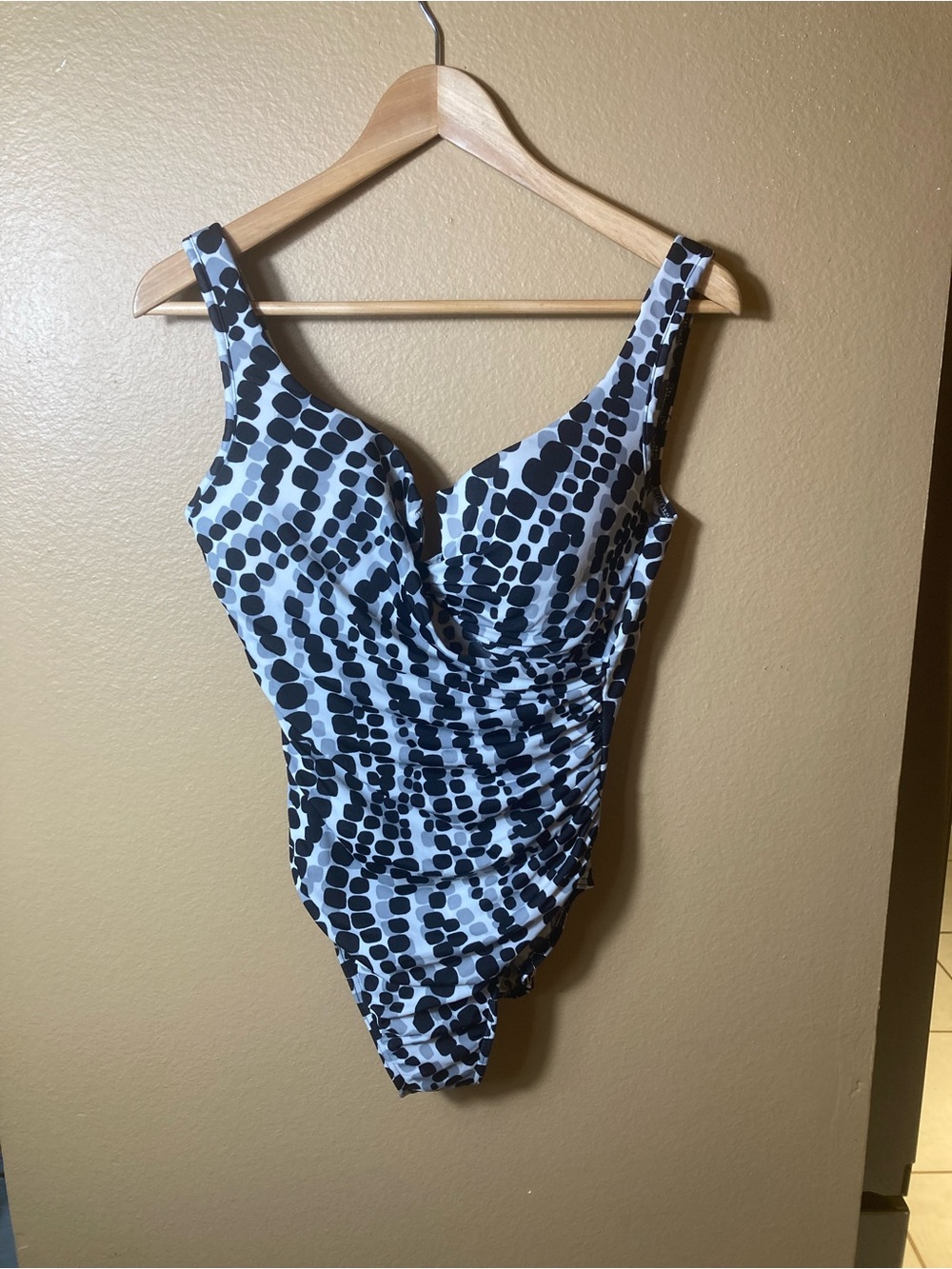 Miraclesuit Black and White Dot Ruched One-Piece Swimsuit